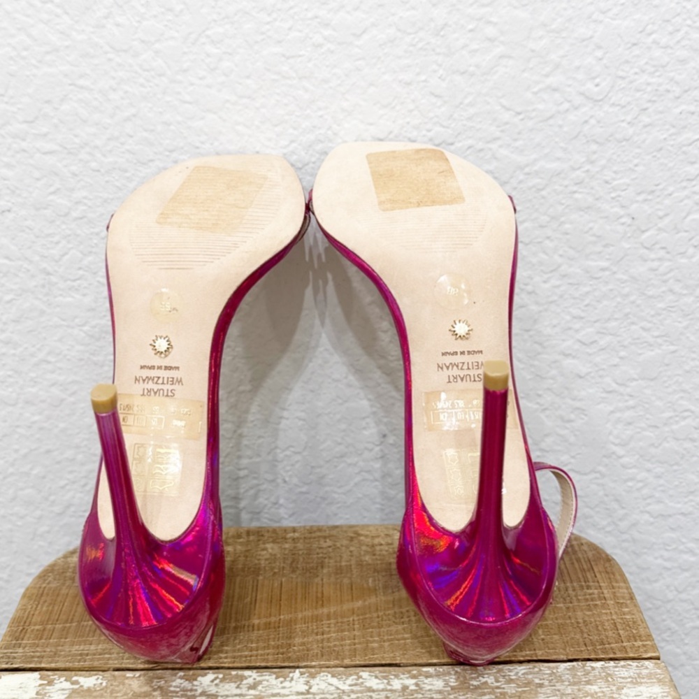 Stuart Weitzman Nudistcurve 100 Heels Metallic Pink Size 8 NEW - Picture 6 of 7